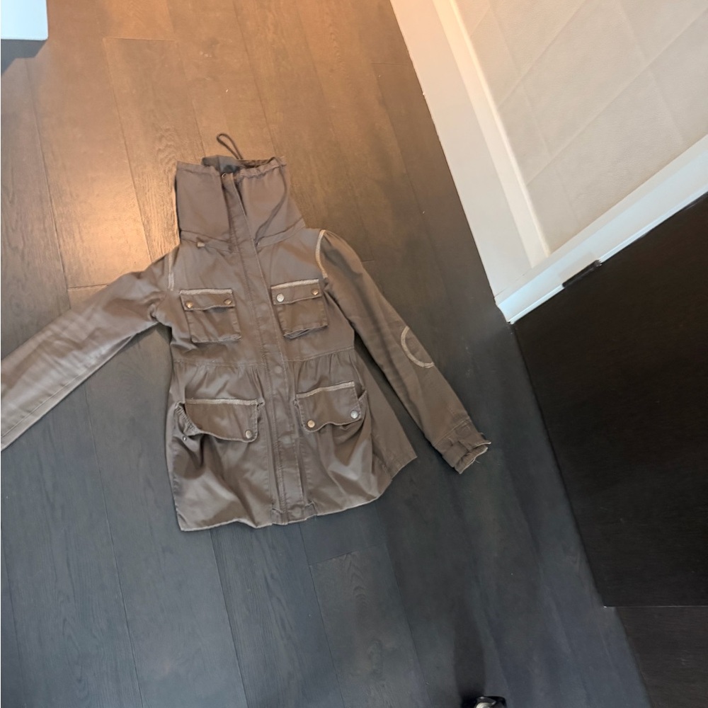 LaRok Utility Jacket XS Olive Green Hooded Military Style Lightweight - Picture 2 of 12